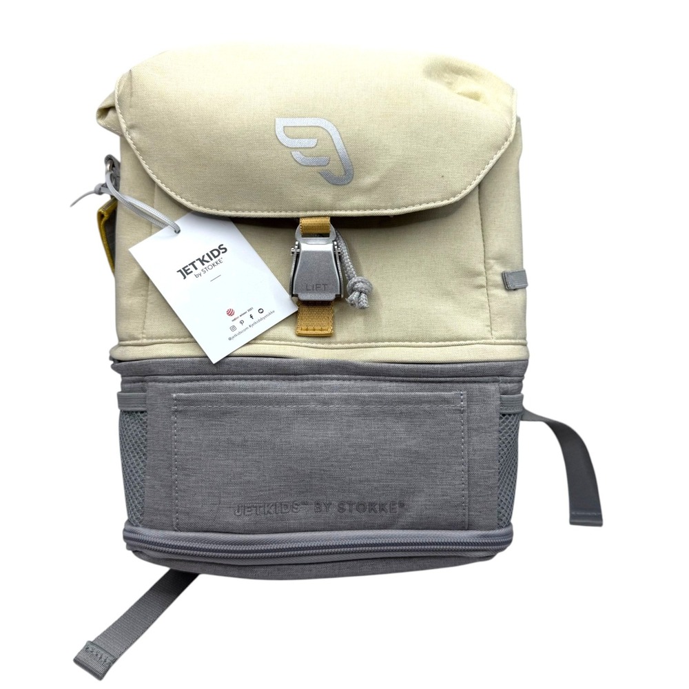 Stokke JetKids Crew Backpack Full Moon Cream Grey Expandable Kids Travel Bag NWT